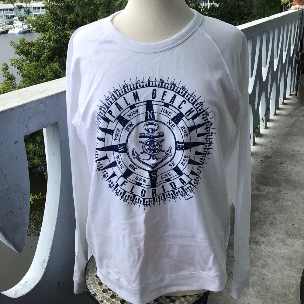 Beach Addict 100% Cotton Sweatshirt T-Shirt Palm Beach Nautical Compass